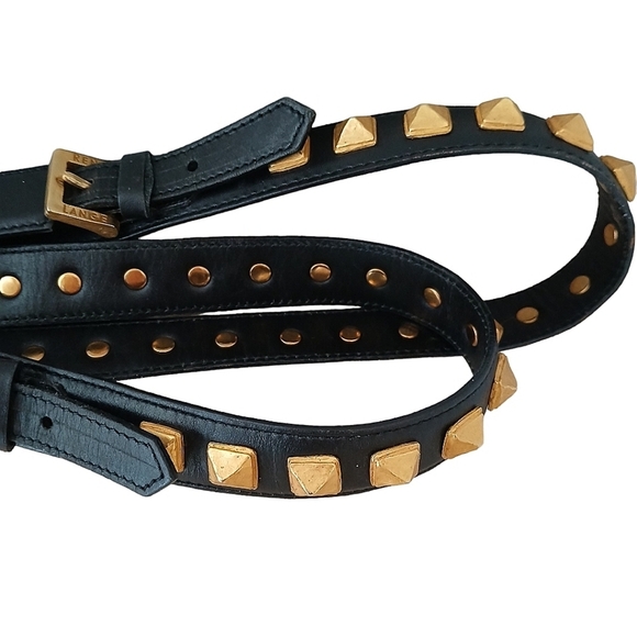 60\'s RARE Vintage Rena Lange Double Strap Belt Leather Bronze Tone Grommets  XS main image 12